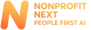 NonprofitNext Logo featuring gold font in all caps that says NonprofitNext, People First AI. The letter N appears in large gold font on the left.